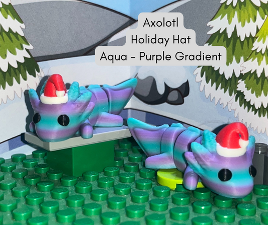 Axolotl with Holiday Hat -  Aqua Purple Gradient